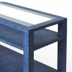 Cheapest 🌟 Wood Butler Specialty Amelle Blue Raffia Console Table 🔔 -Convenience Concepts Shop detail2BTR3438