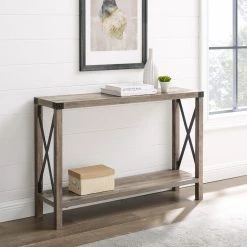 Promo ???? Wood HumbleNest Countryside Weathered Metal X Console Table ⭐ -Convenience Concepts Shop detail2WAL689