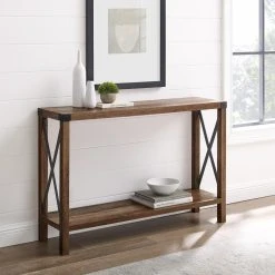 Promo ???? Wood HumbleNest Countryside Weathered Metal X Console Table ⭐ -Convenience Concepts Shop detail4WAL689