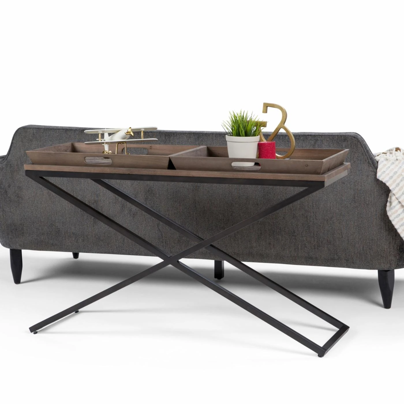 Hot Sale ???? Brooklyn & Max Metal Brooklyn + Max Dionne Aged Elm Wood Tray Top Console Table ???? 8 Hot Sale ???? Brooklyn & Max Metal Brooklyn + Max Dionne Aged Elm Wood Tray Top Console Table ???? - Image 8