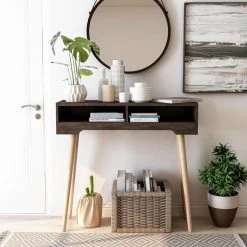 Brand new 🛒 Wood Furniture Of America Funkhouser Mid-Century 2-Shelf Console Table - Weathered Walnut 🔥 -Convenience Concepts Shop detailENLB5602