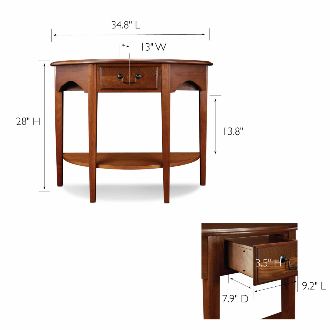 Discount ⭐ Wood Leick Home One Drawer Demilune Hall Console With Shelf, Medium Oak ???? 2 Discount ⭐ Wood Leick Home One Drawer Demilune Hall Console With Shelf, Medium Oak ???? - Image 2
