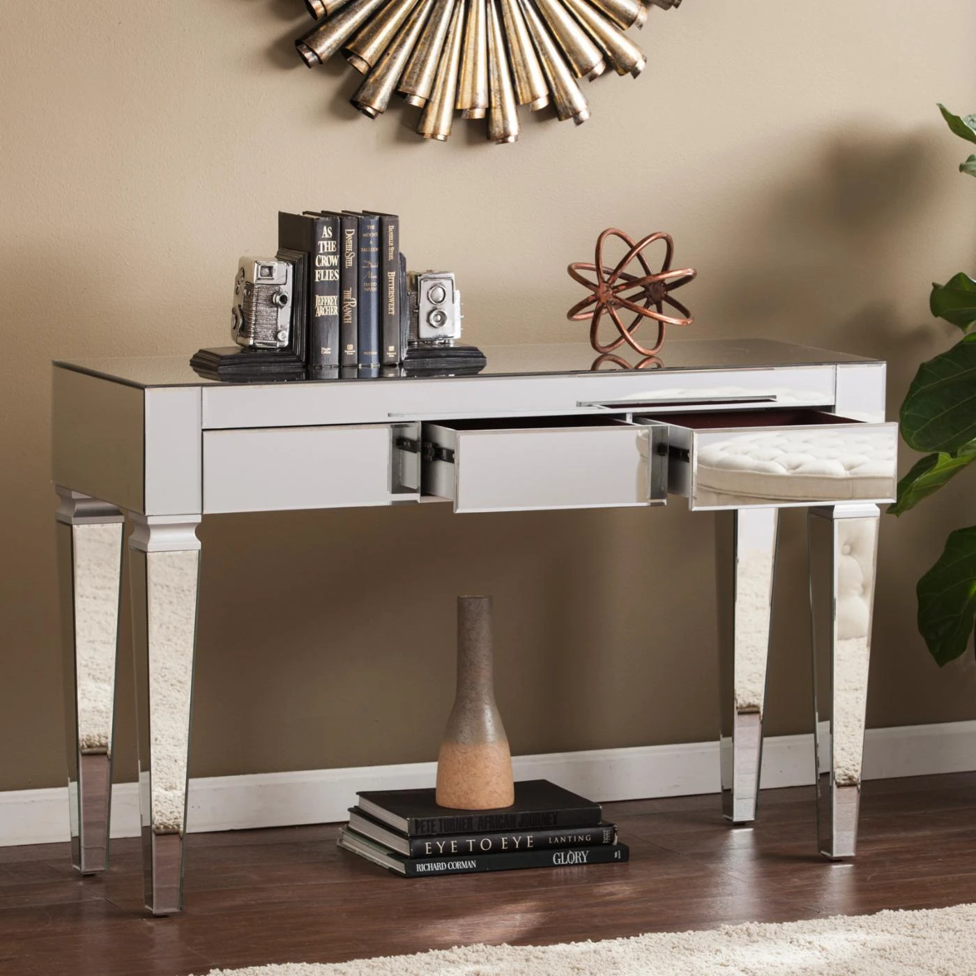 Outlet 💯 Glass Southern Enterprises Darien Contemporary Mirrored Console Table 🎁 2 Outlet 💯 Glass Southern Enterprises Darien Contemporary Mirrored Console Table 🎁 - Image 2