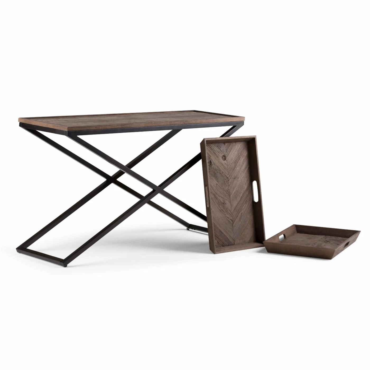 Hot Sale ???? Brooklyn & Max Metal Brooklyn + Max Dionne Aged Elm Wood Tray Top Console Table ???? 2 Hot Sale ???? Brooklyn & Max Metal Brooklyn + Max Dionne Aged Elm Wood Tray Top Console Table ???? - Image 2