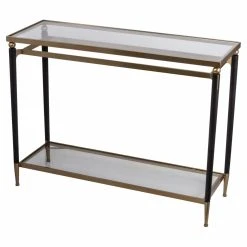 New ❤️ A & B Home Metal A & B Home Modern Chic Glass Console Table In Gold And Black 🎉