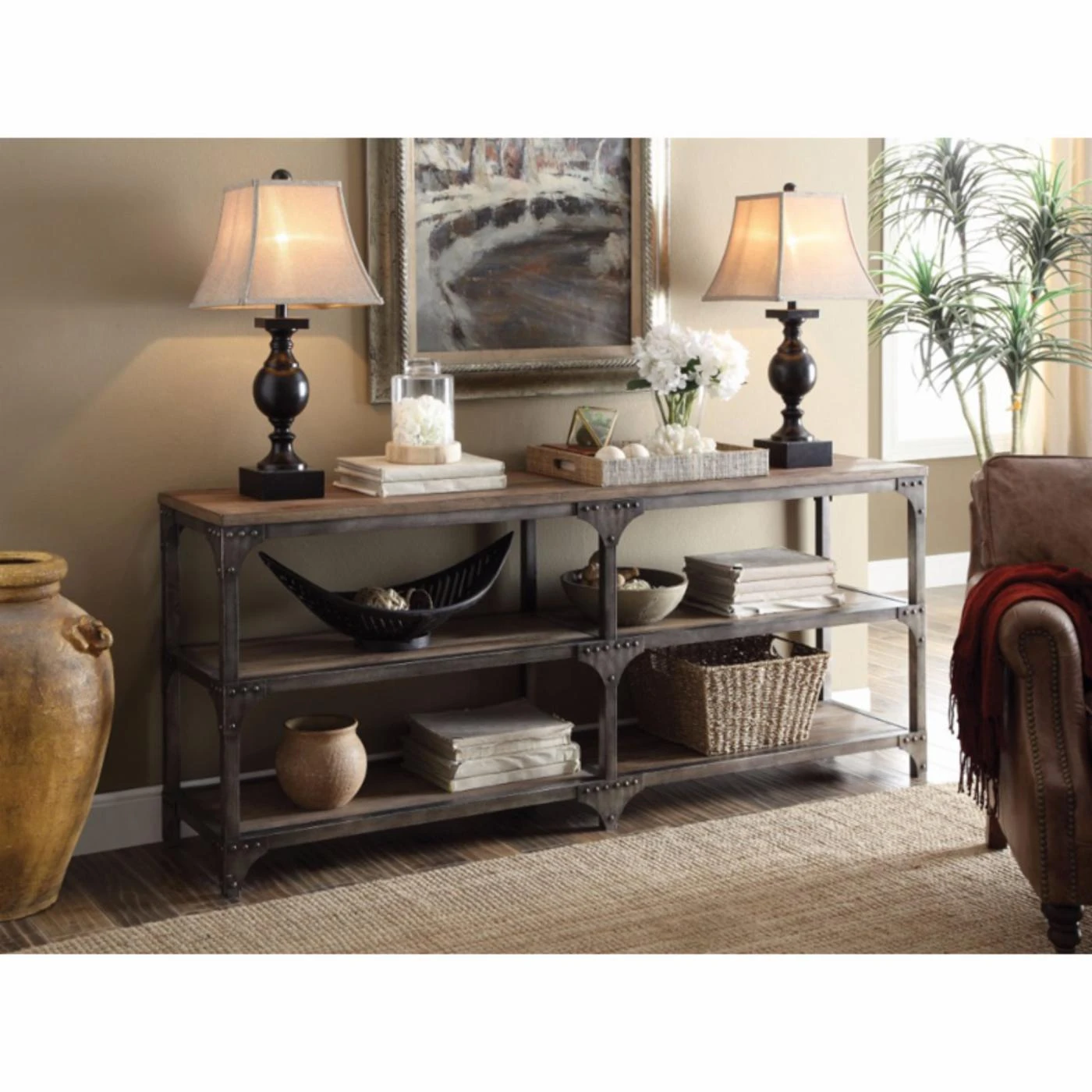Outlet ???? Metal Benzara Industrial Console Table With 4 Shelves ???? 1 Outlet ???? Metal Benzara Industrial Console Table With 4 Shelves ????