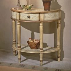 Discount 🤩 Butler Specialty Wood Butler Demilune Console Table - Tuscan Cream Hand-painted ❤️