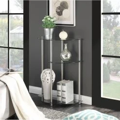 Cheapest 🥰 Metal Convenience Concepts 3 Tiered Glass Display Console Table 👏