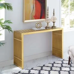 Coupon ✔️ Metal Modway Gridiron Gold Stainless Steel Console Table 😍
