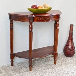 Deals 👍 International Caravan Windsor Hand Carved Walnut Stain Half-Moon Wood Console Table 💯