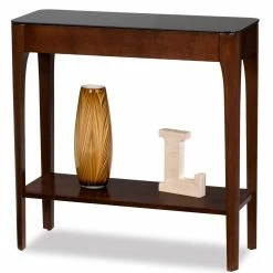 Outlet ???? Wood Leick Home Obsidian Hall Stand With Shelf, Chestnut/Black Glass ????
