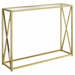 Best Pirce ❤️ Metal Monarch Specialties Glass Top Console Table With Cross Legs 👏