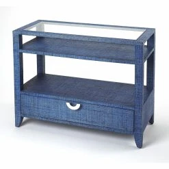 Cheapest 🌟 Wood Butler Specialty Amelle Blue Raffia Console Table 🔔 -Convenience Concepts Shop scaleBTR3438