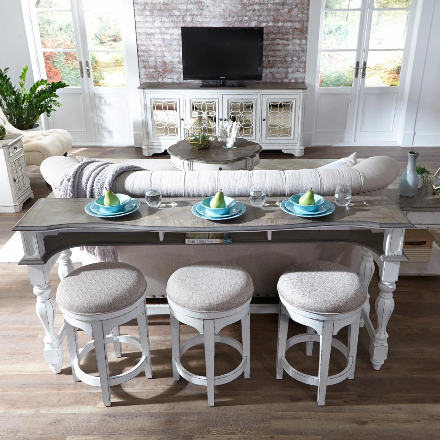 Outlet ⭐ Wood Liberty Furniture Industries Magnolia Manor Console Table With Stools ???? 5 Outlet ⭐ Wood Liberty Furniture Industries Magnolia Manor Console Table With Stools ???? - Image 5